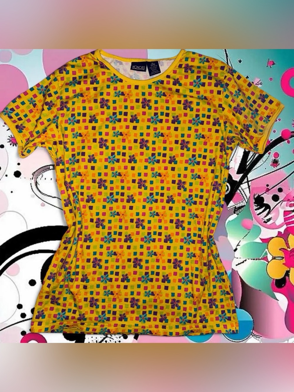 NWOT vtg 90s rainbow flower print tee - honors, fits sz sm